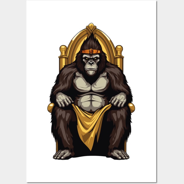 Gorilla on a golden throne Wall Art by maasPat